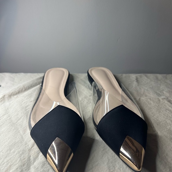 Black and Gold Mules with Clear Design - Picture 2 of 3